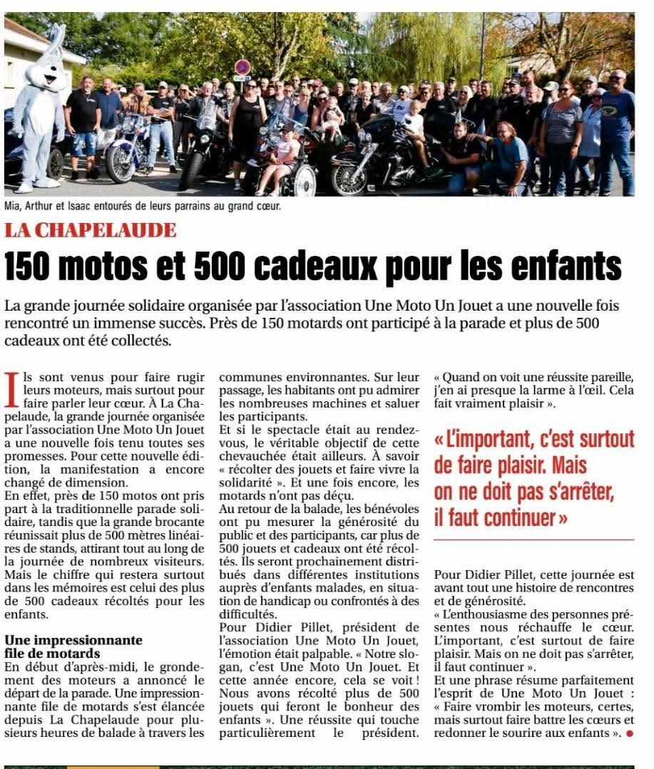Article Presse - 150 motos et 500 cadeaux à La Chapelaude